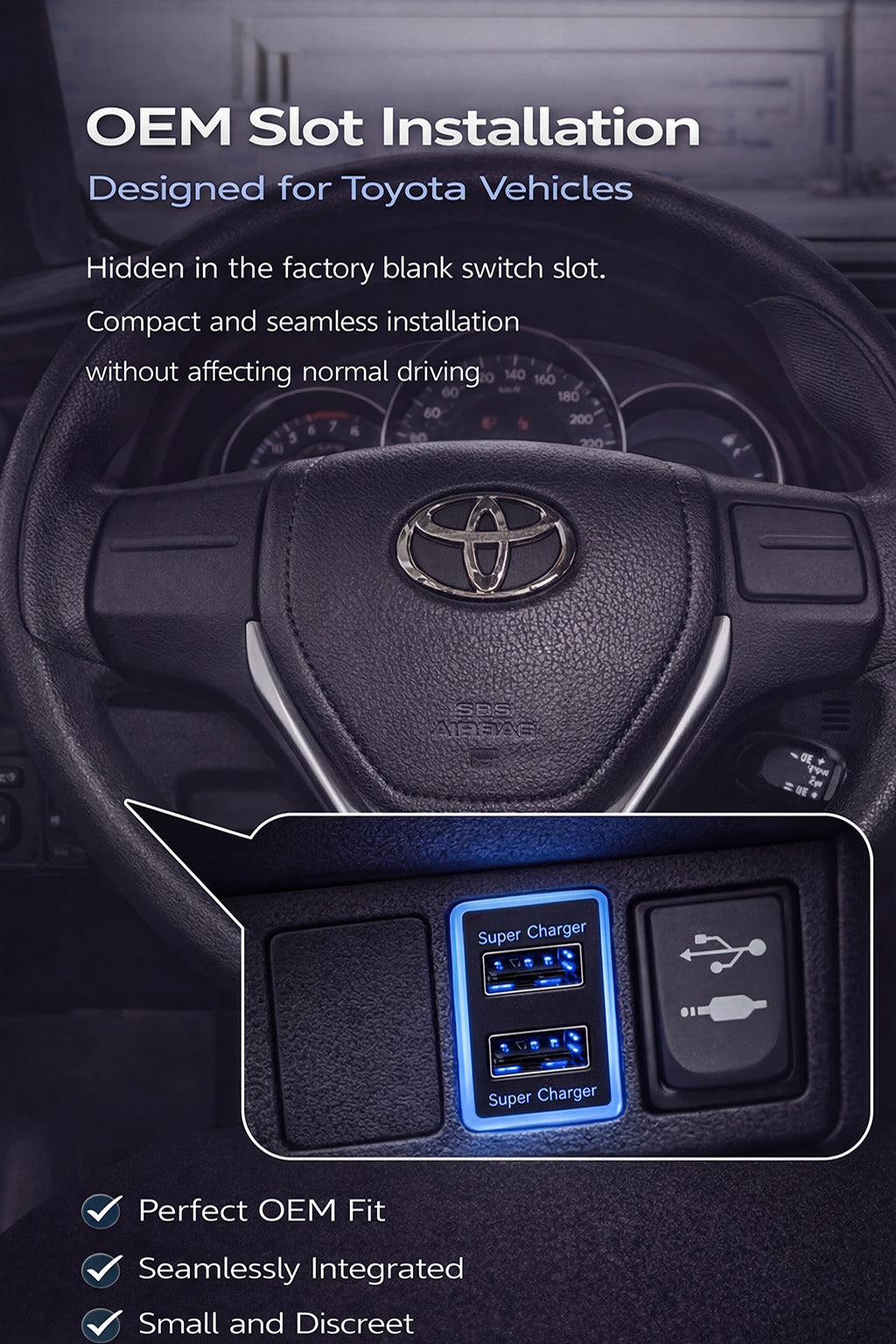 60W Toyota Custom Fit Car Charger | Two 30W USB fast charging ports