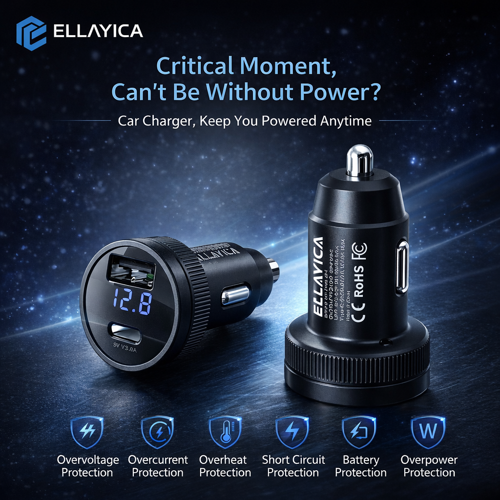 66W Car Charger with Voltage Display - 4 Models USB Type-C Fast Charging & Direct Battery Output