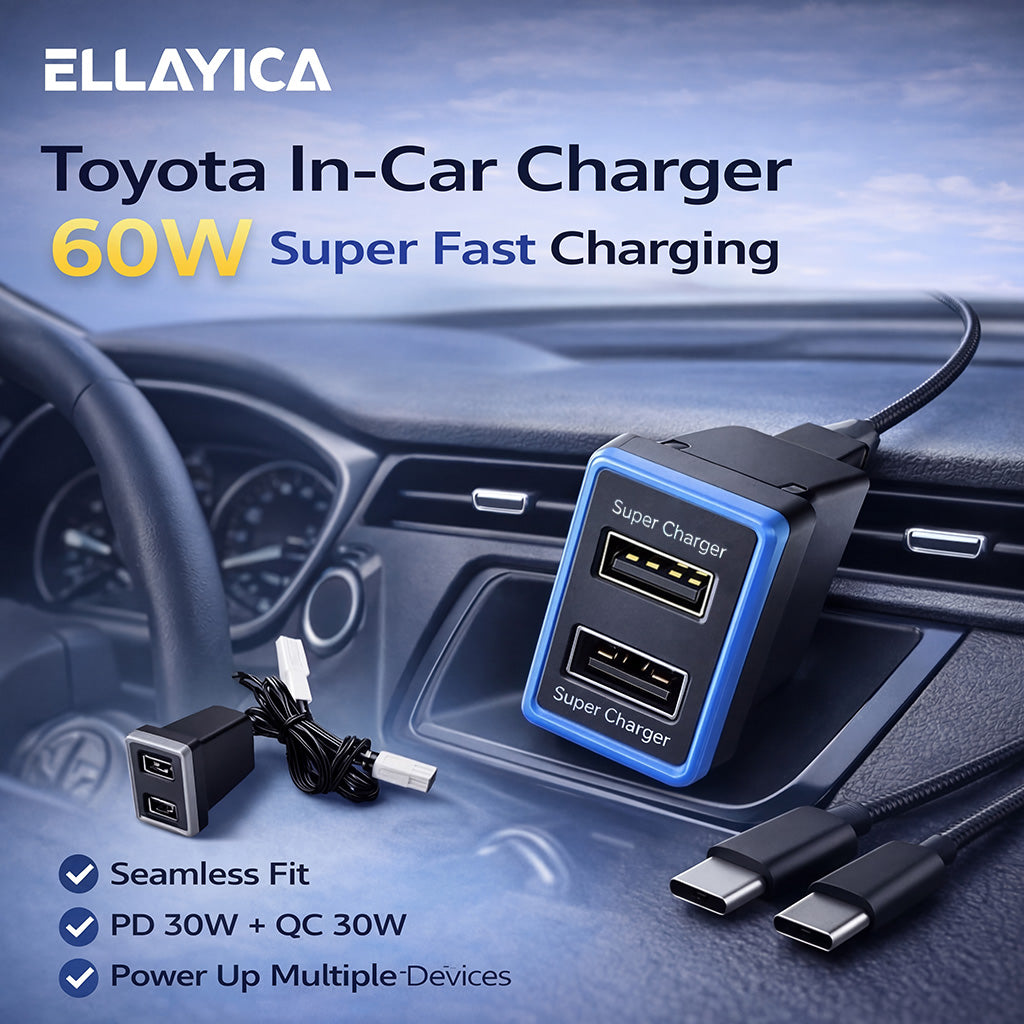 60W Toyota Custom Fit Car Charger | Two 30W USB fast charging ports