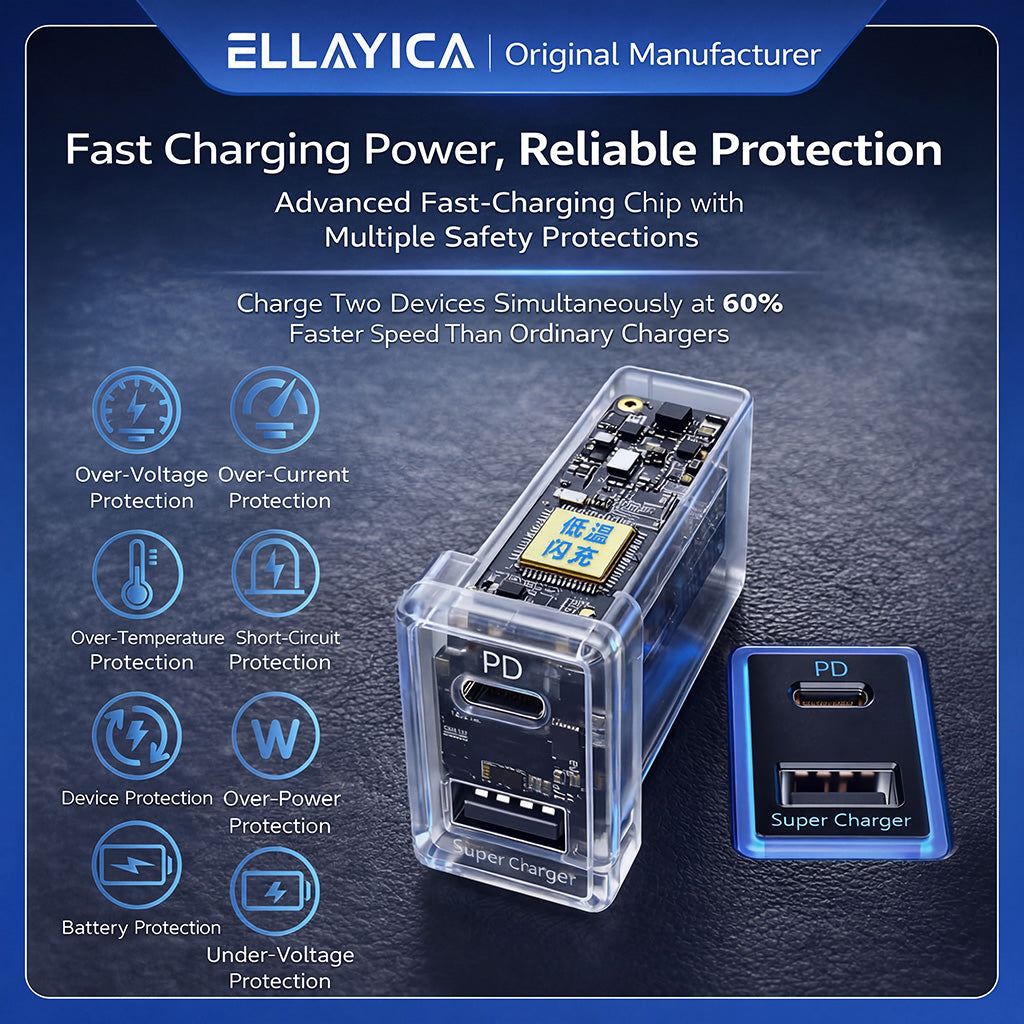 60W Toyota Custom Fit Car Charger | 30W Type-C + 30W USB Fast Charging