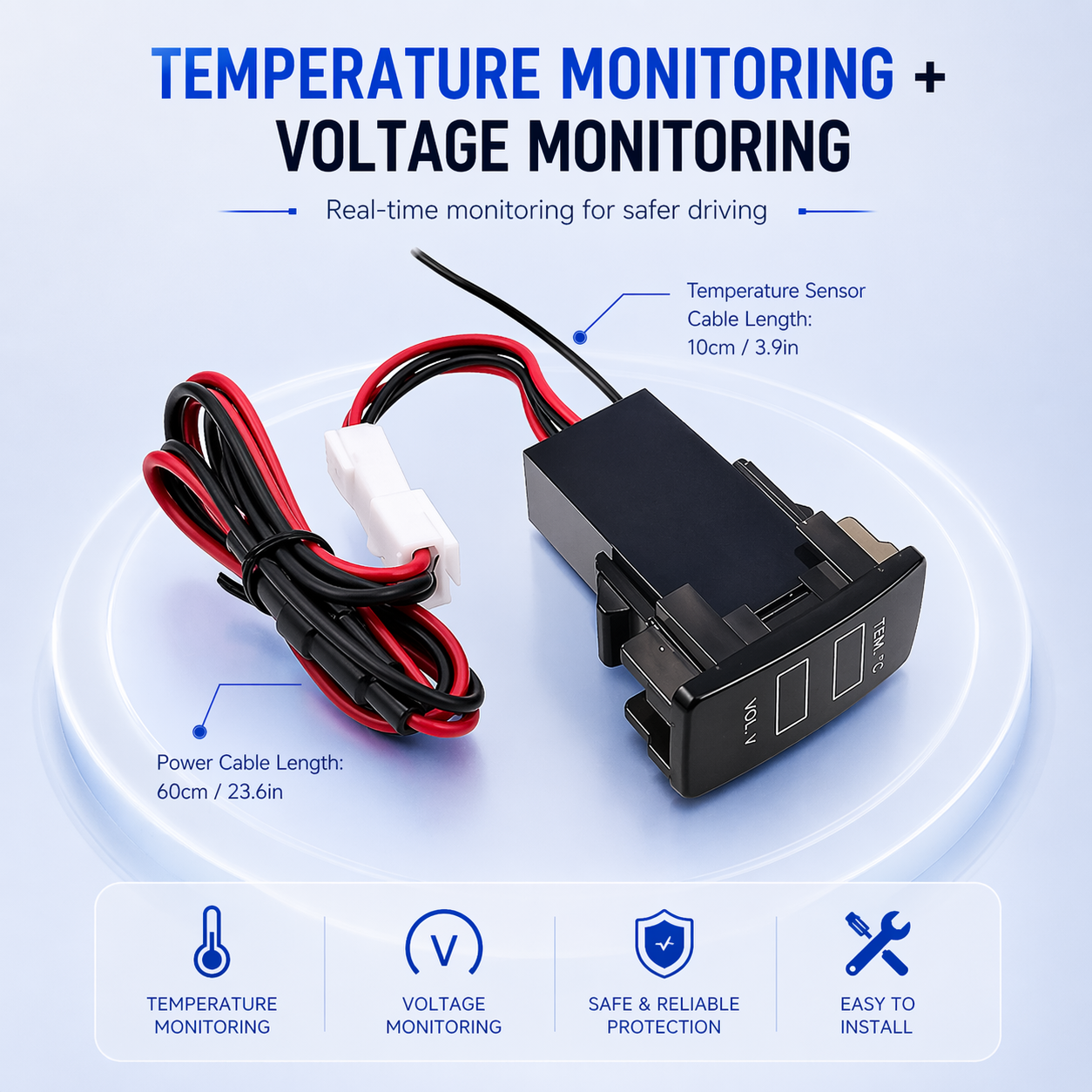 Honda Dashboard USB Car Charger | Voltage & Temperature Display Module (OEM Fit)