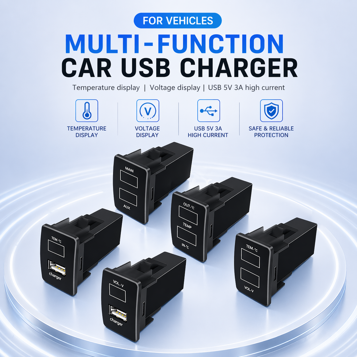 Honda Dashboard USB Car Charger | Voltage & Temperature Display Module (OEM Fit)