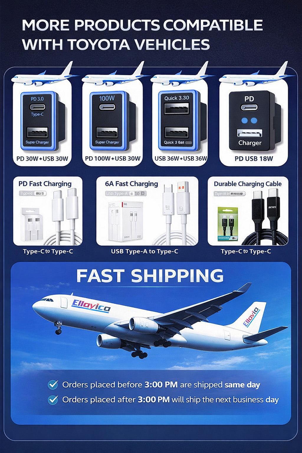 60W Toyota Custom Fit Car Charger | 30W Type-C + 30W USB Fast Charging