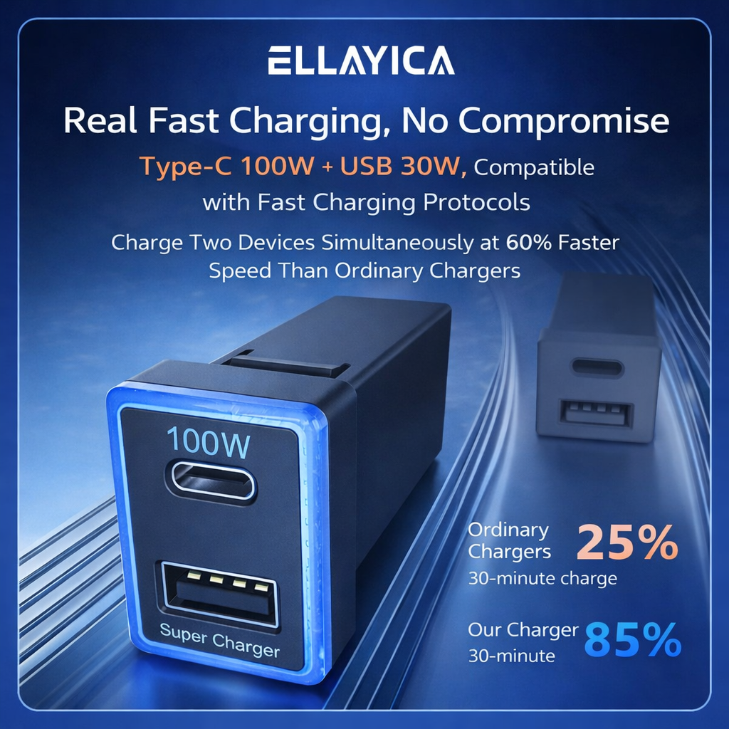 130W Toyota Custom Fit Car Charger | 100W Type-C + 30W USB Fast Charging
