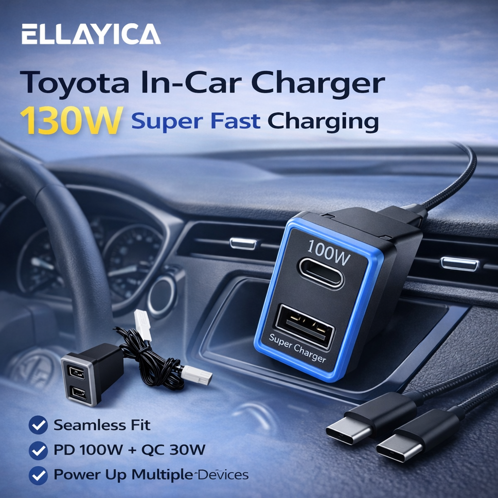 130W Toyota Custom Fit Car Charger | 100W Type-C + 30W USB Fast Charging
