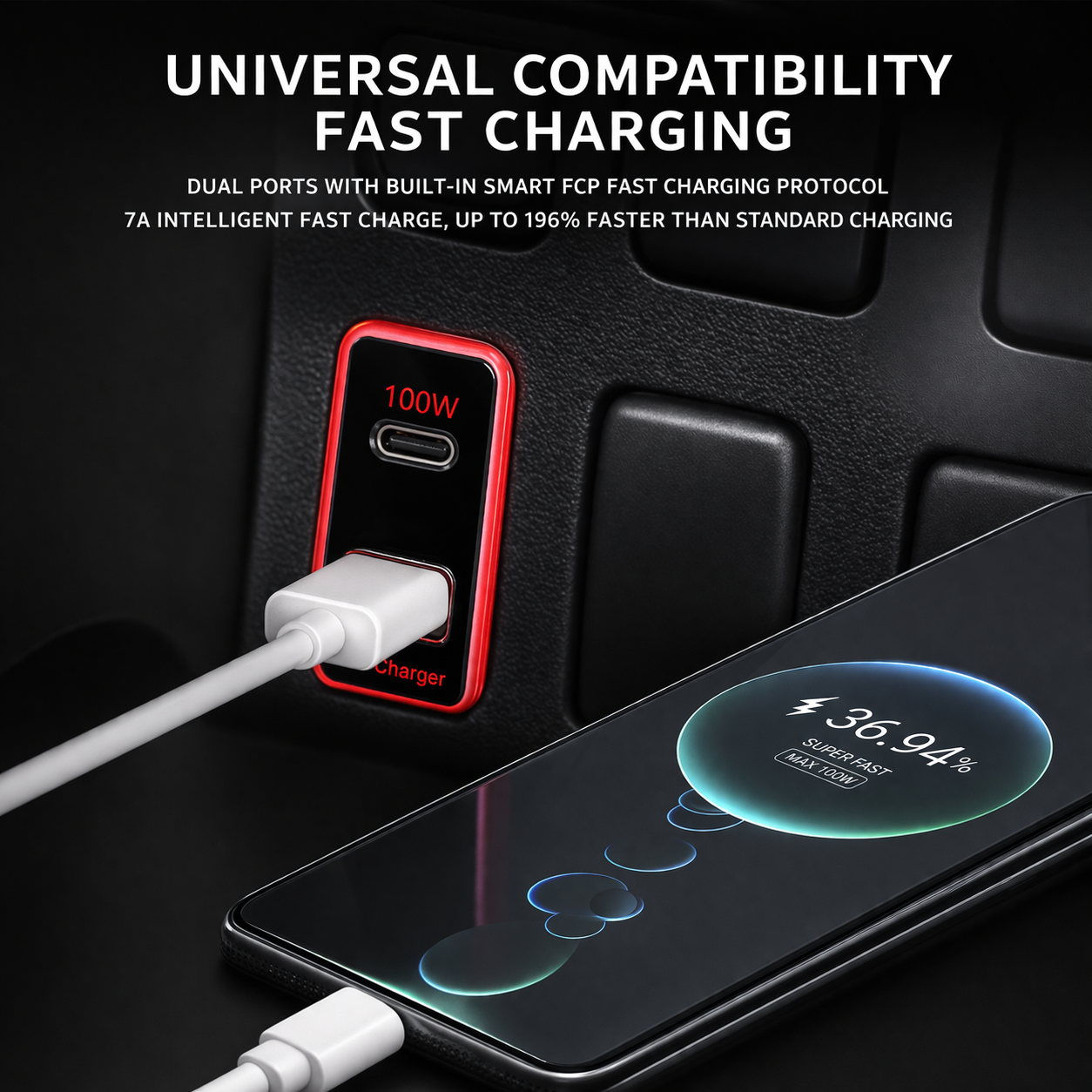 130W Toyota Custom Fit Car Charger | 100W Type-C + 30W USB Fast Charging