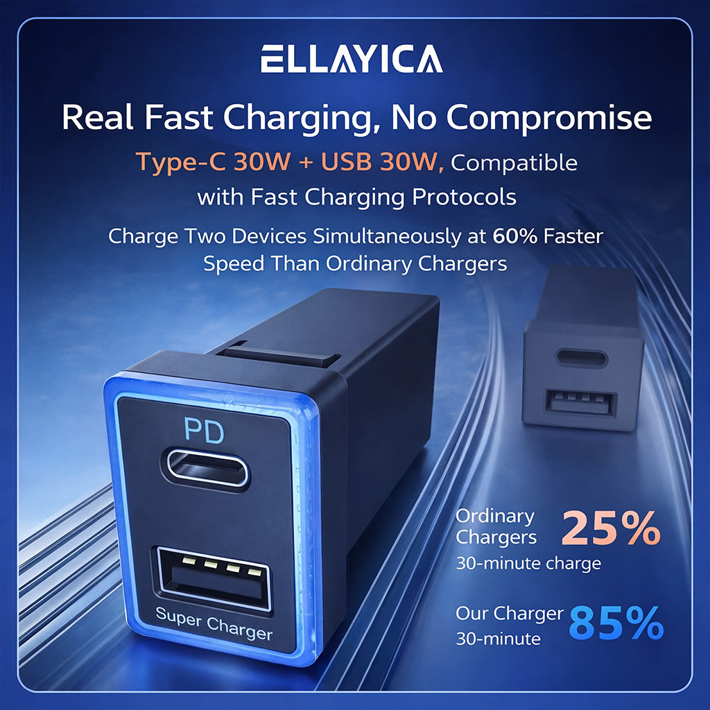 60W Toyota Custom Fit Car Charger | 30W Type-C + 30W USB Fast Charging