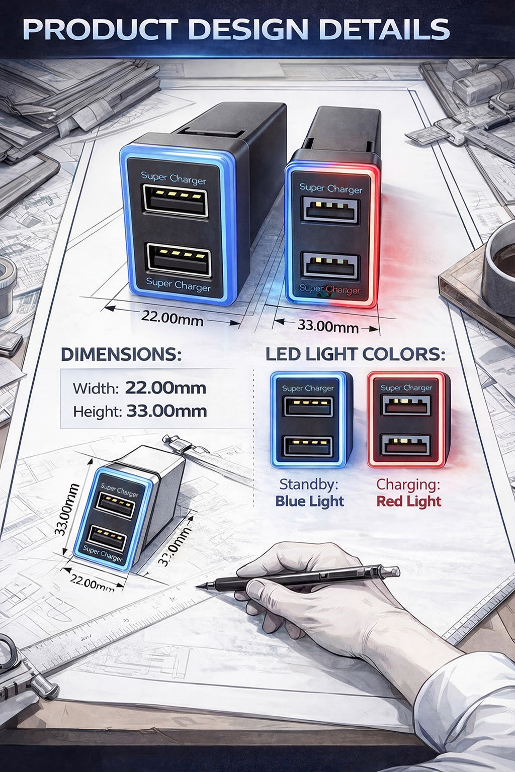 60W Toyota Custom Fit Car Charger | Two 30W USB fast charging ports