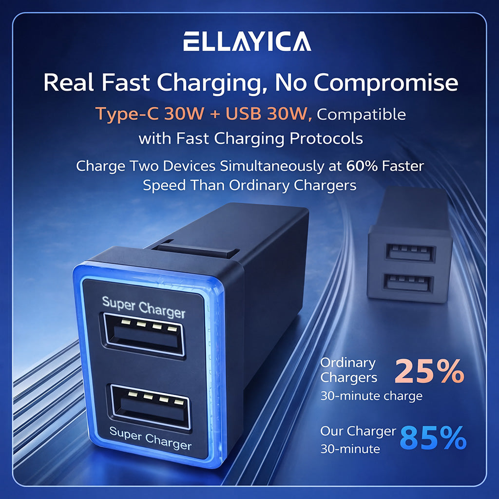 60W Toyota Custom Fit Car Charger | Two 30W USB fast charging ports