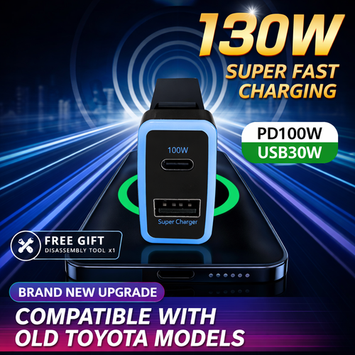 130W Toyota Custom Fit Car Charger | 100W Type-C + 30W USB Fast Charging