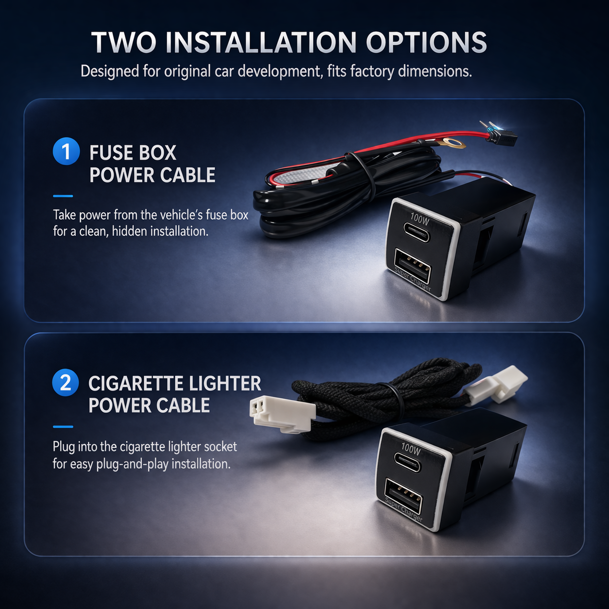 130W dedicated charger for Toyota Corolla | 100W Type-C + 30W USB Fast Charging