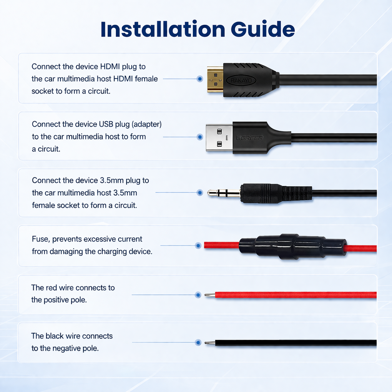 Various combinations such as Honda USB Audio, HDMI, AUX, etc.