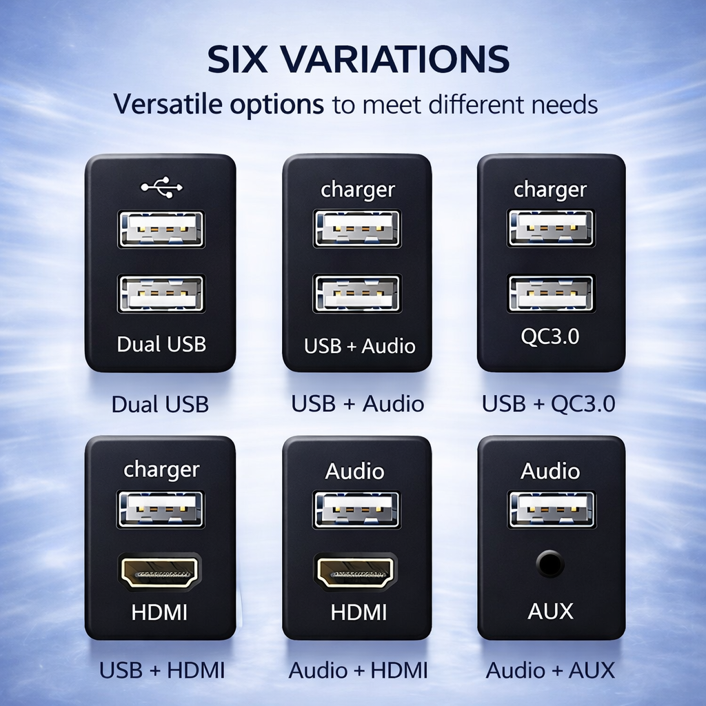 Various combinations such as Honda USB Audio, HDMI, AUX, etc.