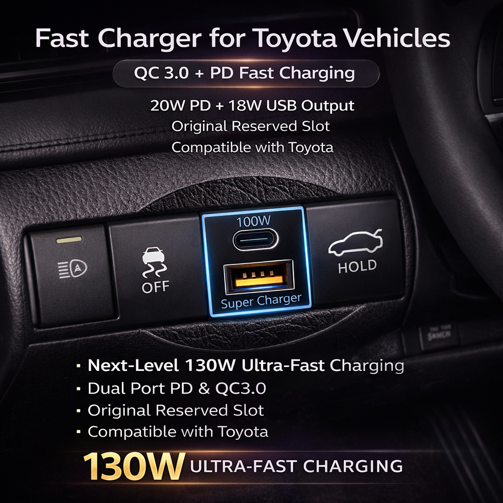 130W dedicated charger for Toyota Corolla | 100W Type-C + 30W USB Fast Charging