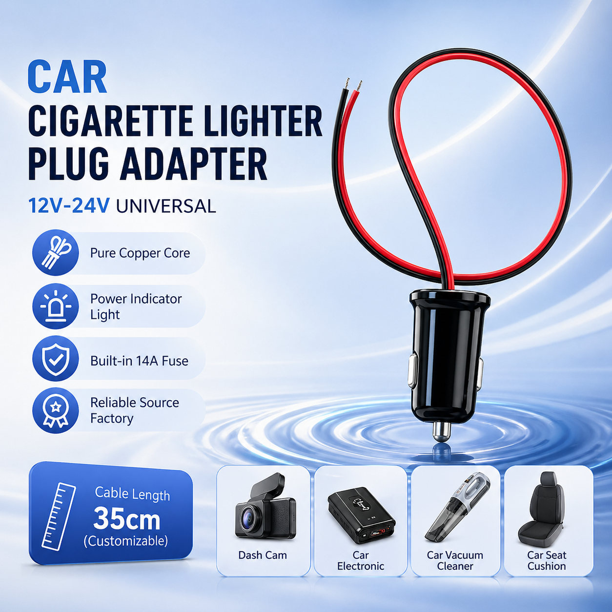 Car Cigarette Lighter Plug | 12V Power Adapter for Automotive Electrical Devices