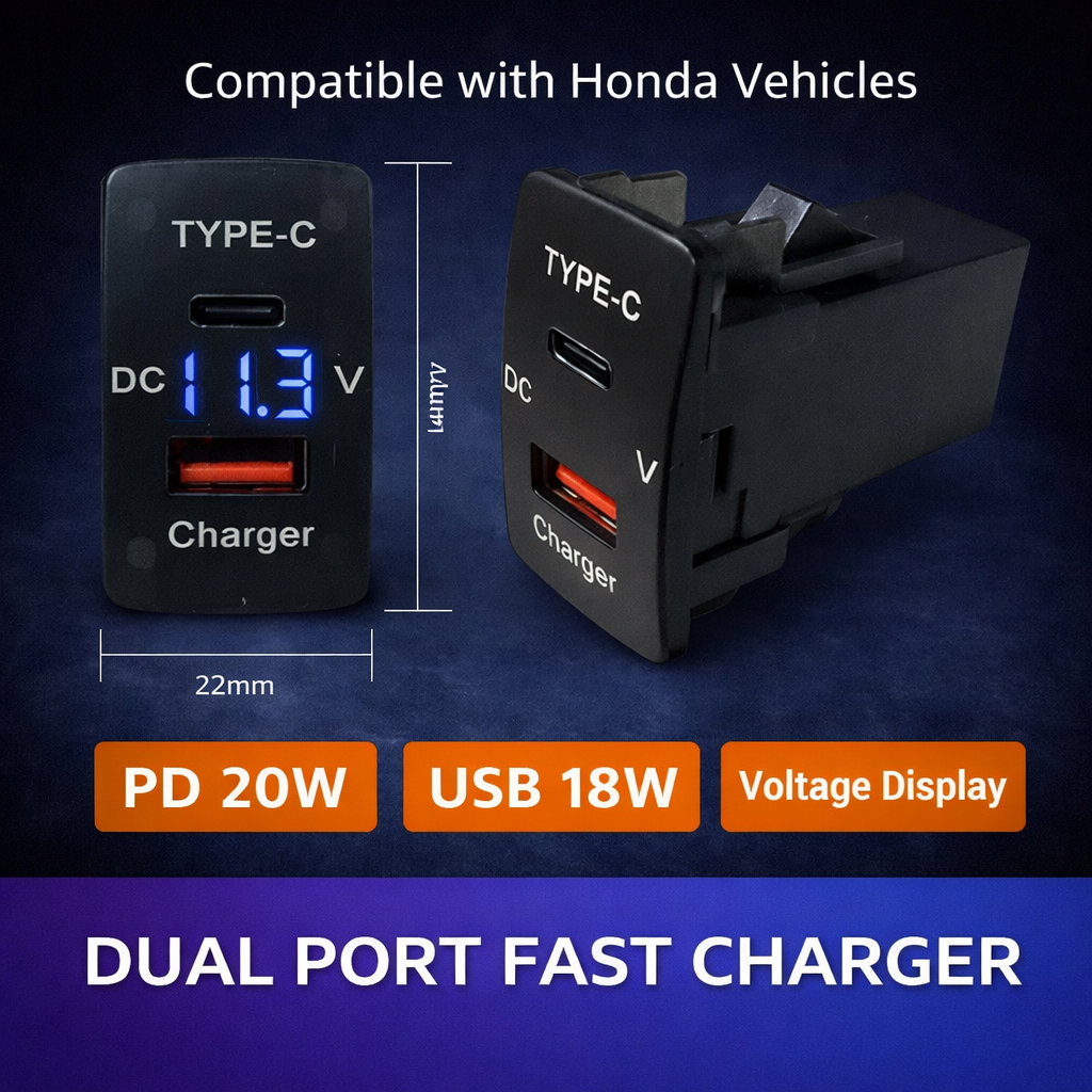 Applicable to multiple models of Honda vehicles, equipped with USB and Type-C charging interfaces and voltage display function