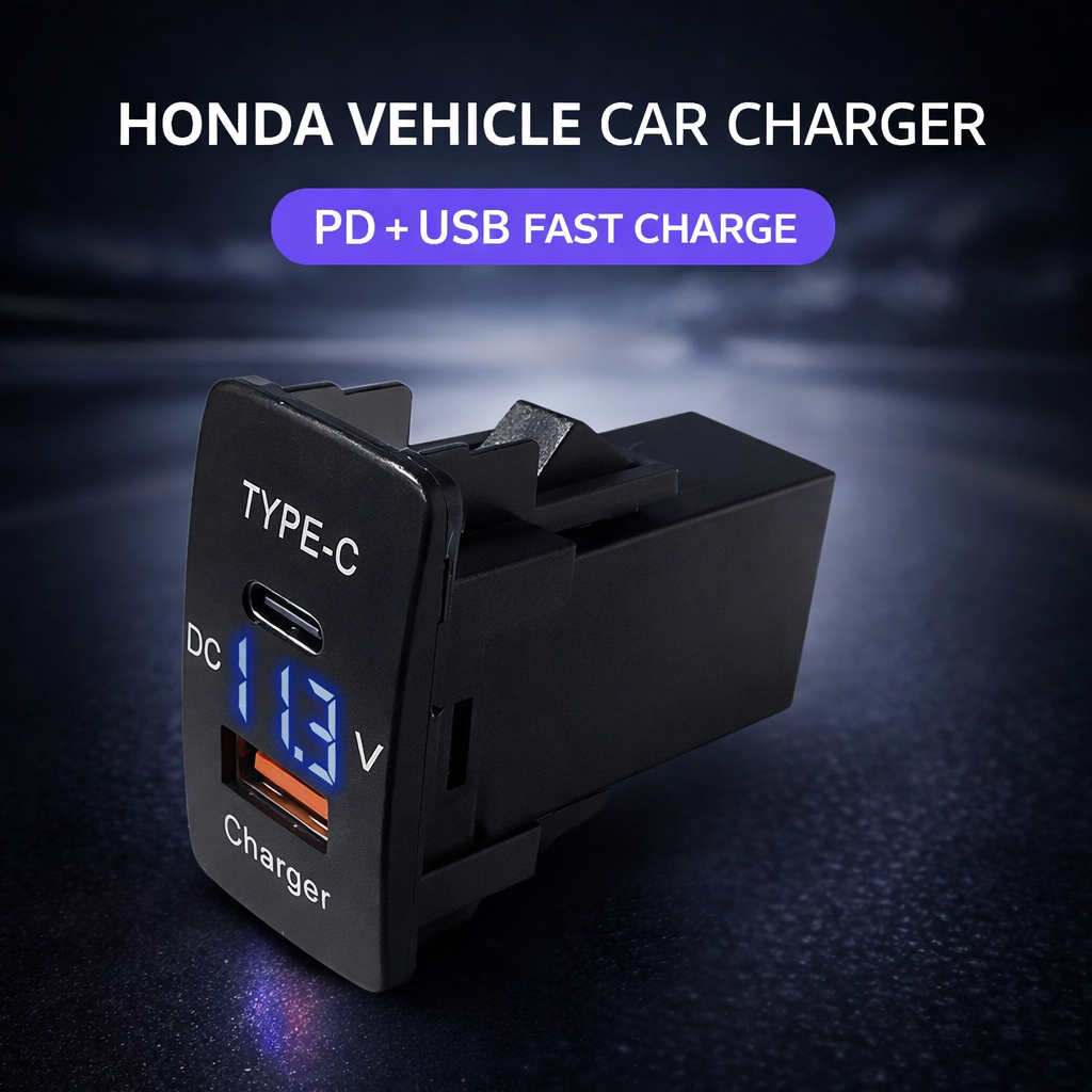 Applicable to multiple models of Honda vehicles, equipped with USB and Type-C charging interfaces and voltage display function