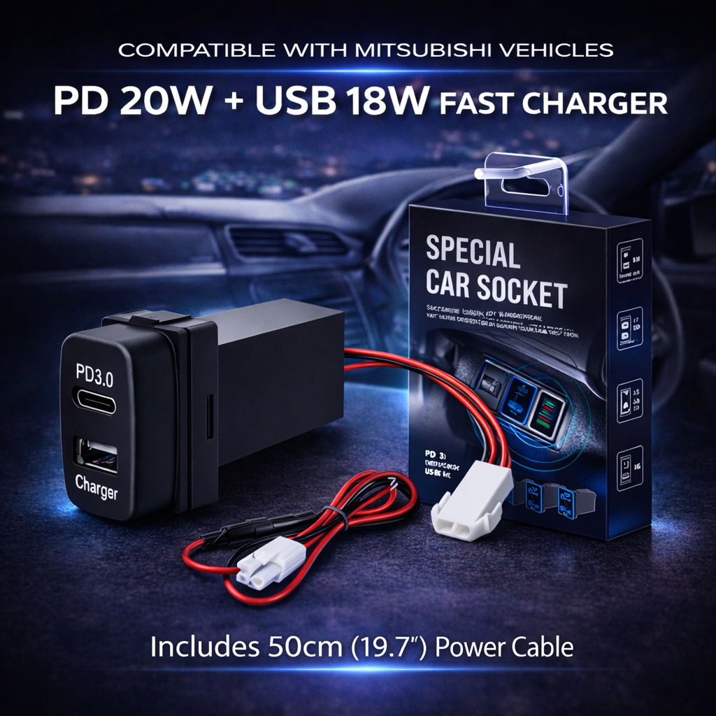 Compatible with multiple Mitsubishi car models| 18W Type-C + 20W USB Fast Charging