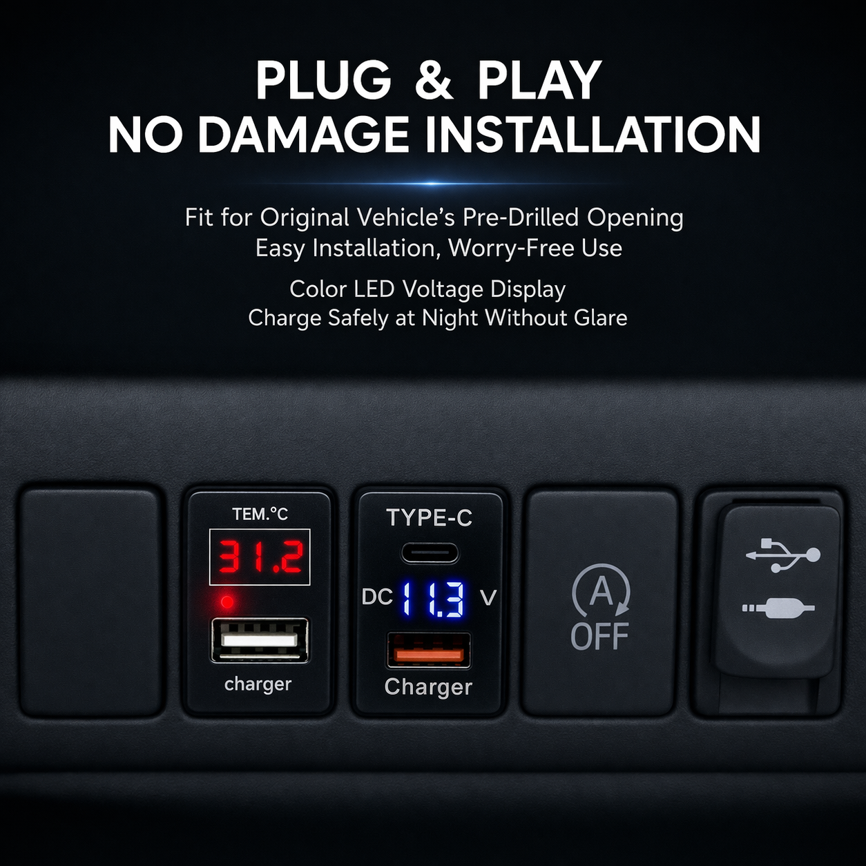60W Toyota Custom Fit Car Charger | 30W Type-C + 30W USB Fast Charging+voltage supervisory