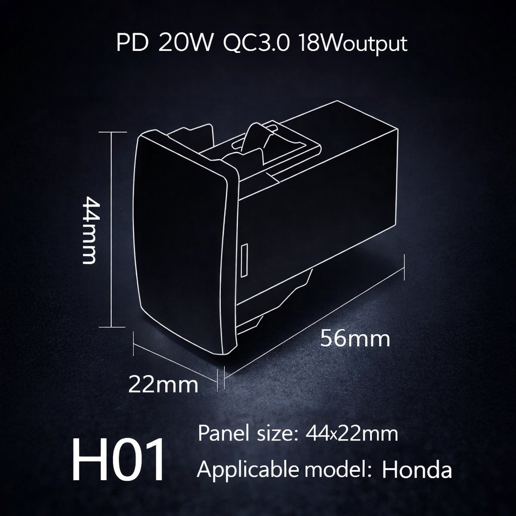 Applicable to multiple models of Honda vehicles, equipped with USB and Type-C charging interfaces and voltage display function