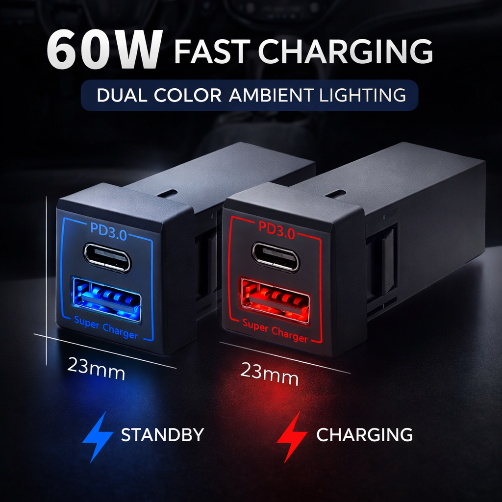 60W Toyota Custom Fit Car Charger | 30W Type-C + 30W USB Fast Charging