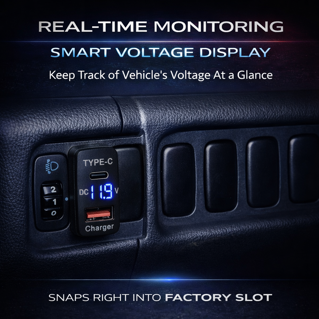 Compatible with multiple Mitsubishi car models| 18W Type-C + 20W USB Fast Charging+Voltage display of the car battery