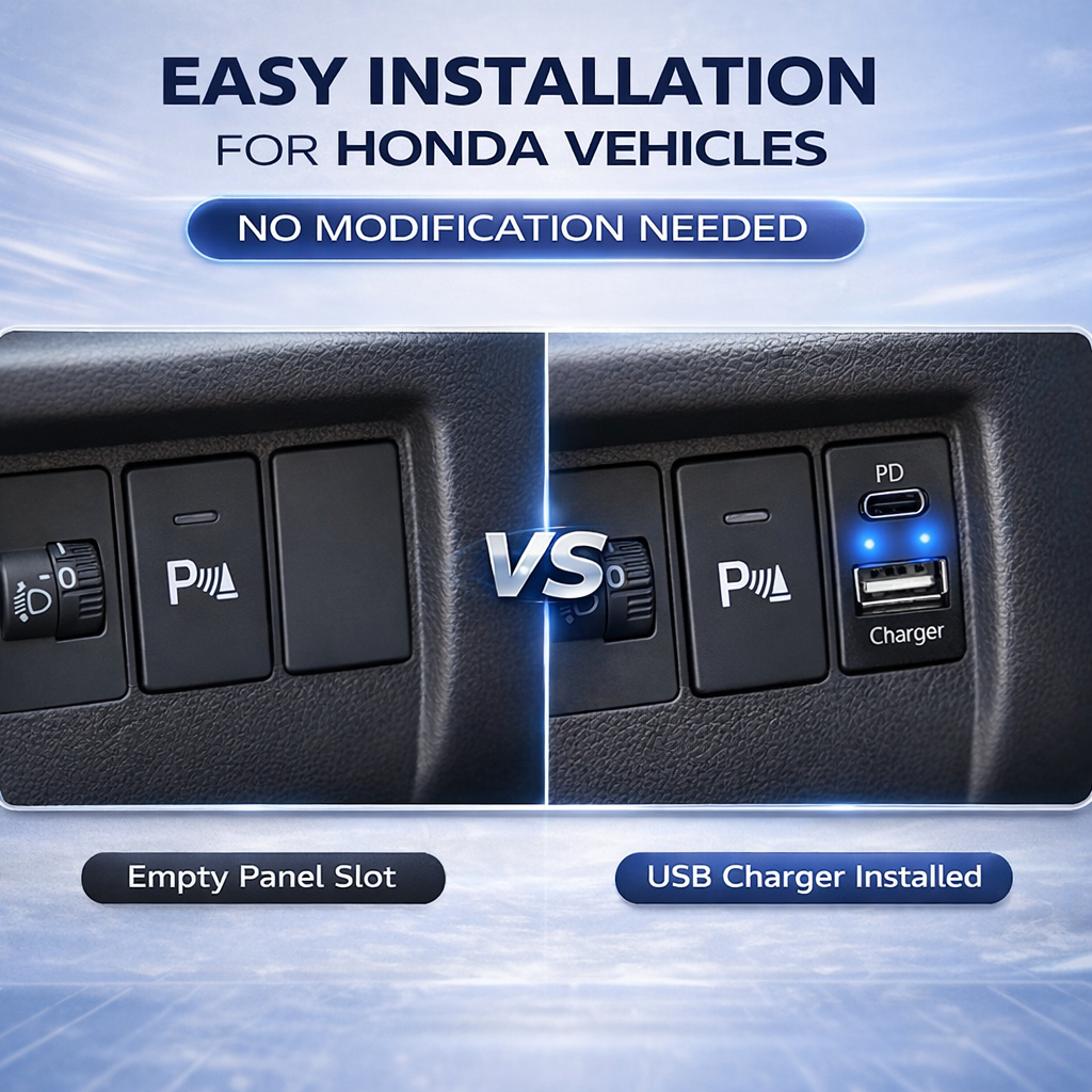 Honda PD USB Car Charger | OEM Dashboard Fast Charging Module (Type-C + USB-A)