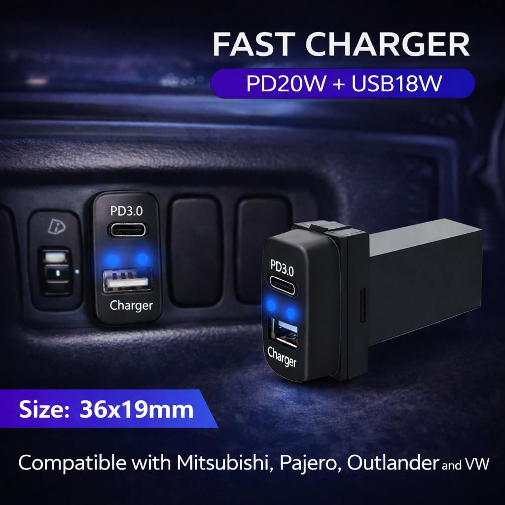 Compatible with multiple Mitsubishi car models| 18W Type-C + 20W USB Fast Charging
