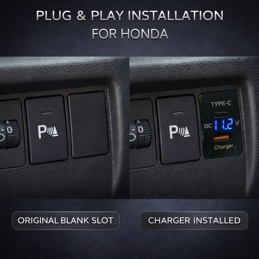 Applicable to multiple models of Honda vehicles, equipped with USB and Type-C charging interfaces and voltage display function