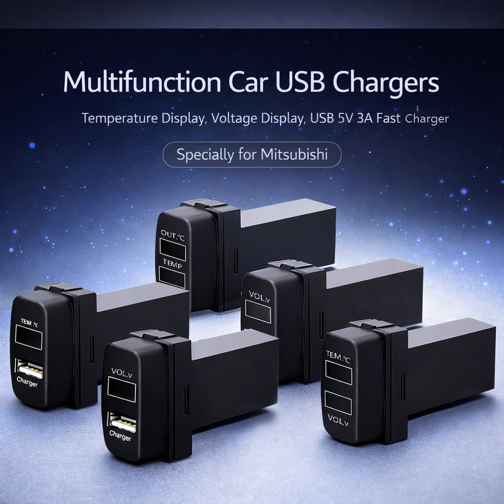 Mitsubishi USB Car Charger | Dashboard Module with Voltage & Temperature Display (OEM Fit)