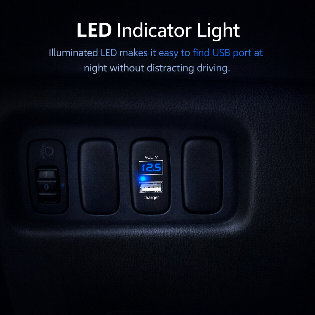 Mitsubishi USB Car Charger | Dashboard Module with Voltage & Temperature Display (OEM Fit)