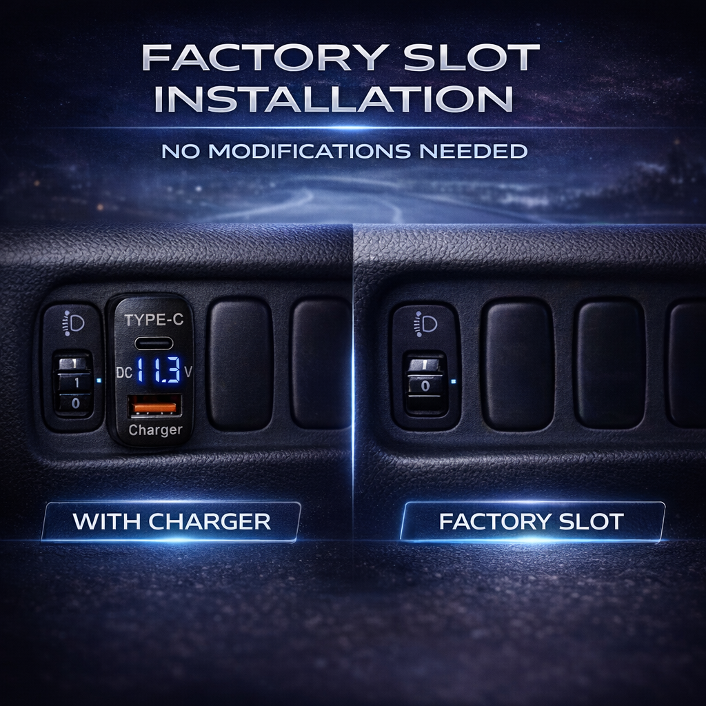 Compatible with multiple Mitsubishi car models| 18W Type-C + 20W USB Fast Charging+Voltage display of the car battery