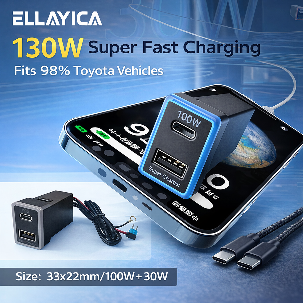 130W Toyota Custom Fit Car Charger | 100W Type-C + 30W USB Fast Charging