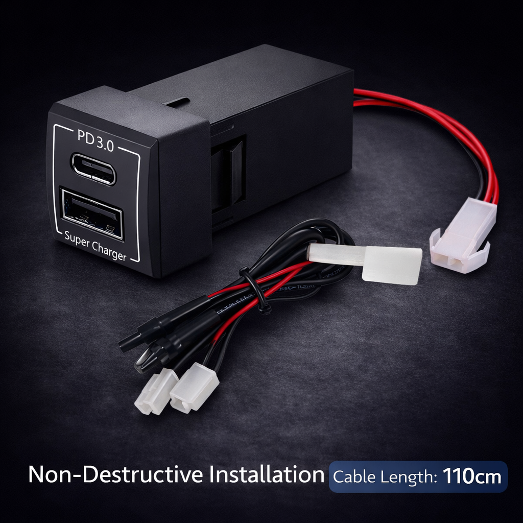 60W Toyota Custom Fit Car Charger | 30W Type-C + 30W USB Fast Charging