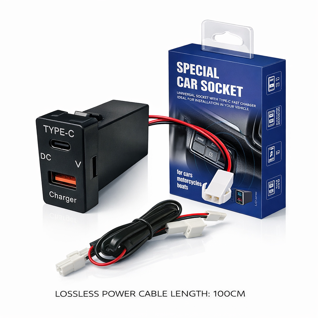 60W Toyota Custom Fit Car Charger | 30W Type-C + 30W USB Fast Charging+voltage supervisory