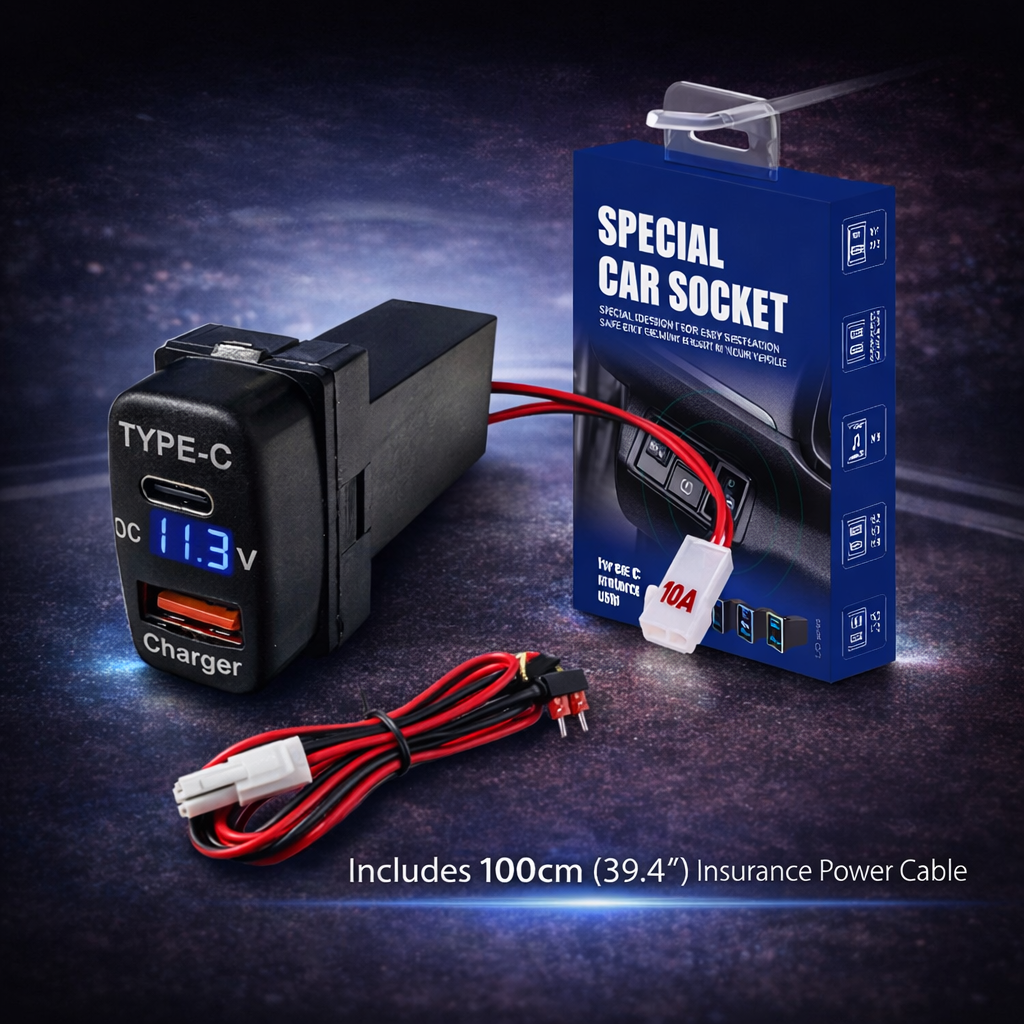 Compatible with multiple Mitsubishi car models| 18W Type-C + 20W USB Fast Charging+Voltage display of the car battery