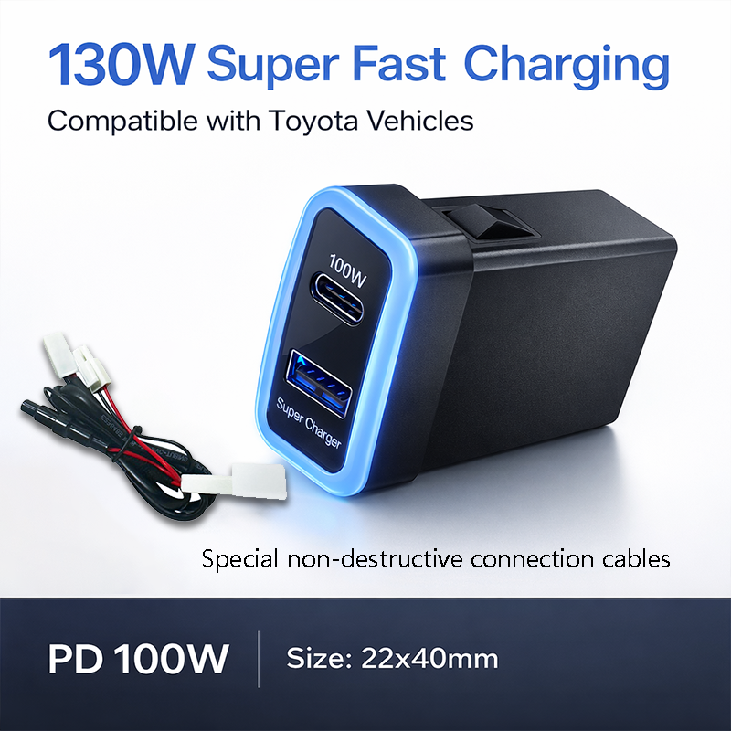 130W Toyota Custom Fit Car Charger | 100W Type-C + 30W USB Fast Charging