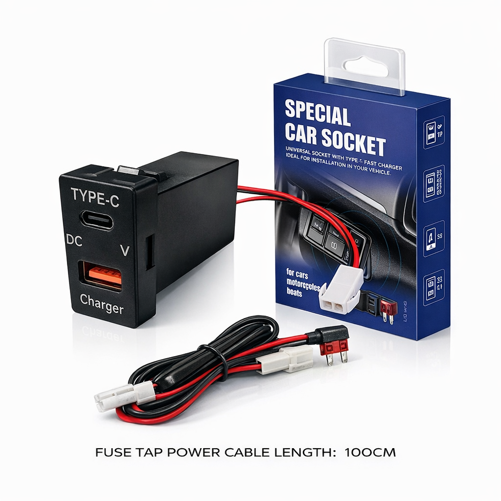 60W Toyota Custom Fit Car Charger | 30W Type-C + 30W USB Fast Charging+voltage supervisory