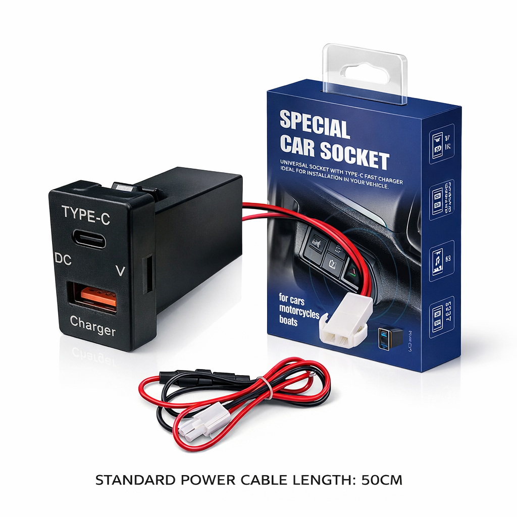 60W Toyota Custom Fit Car Charger | 30W Type-C + 30W USB Fast Charging+voltage supervisory