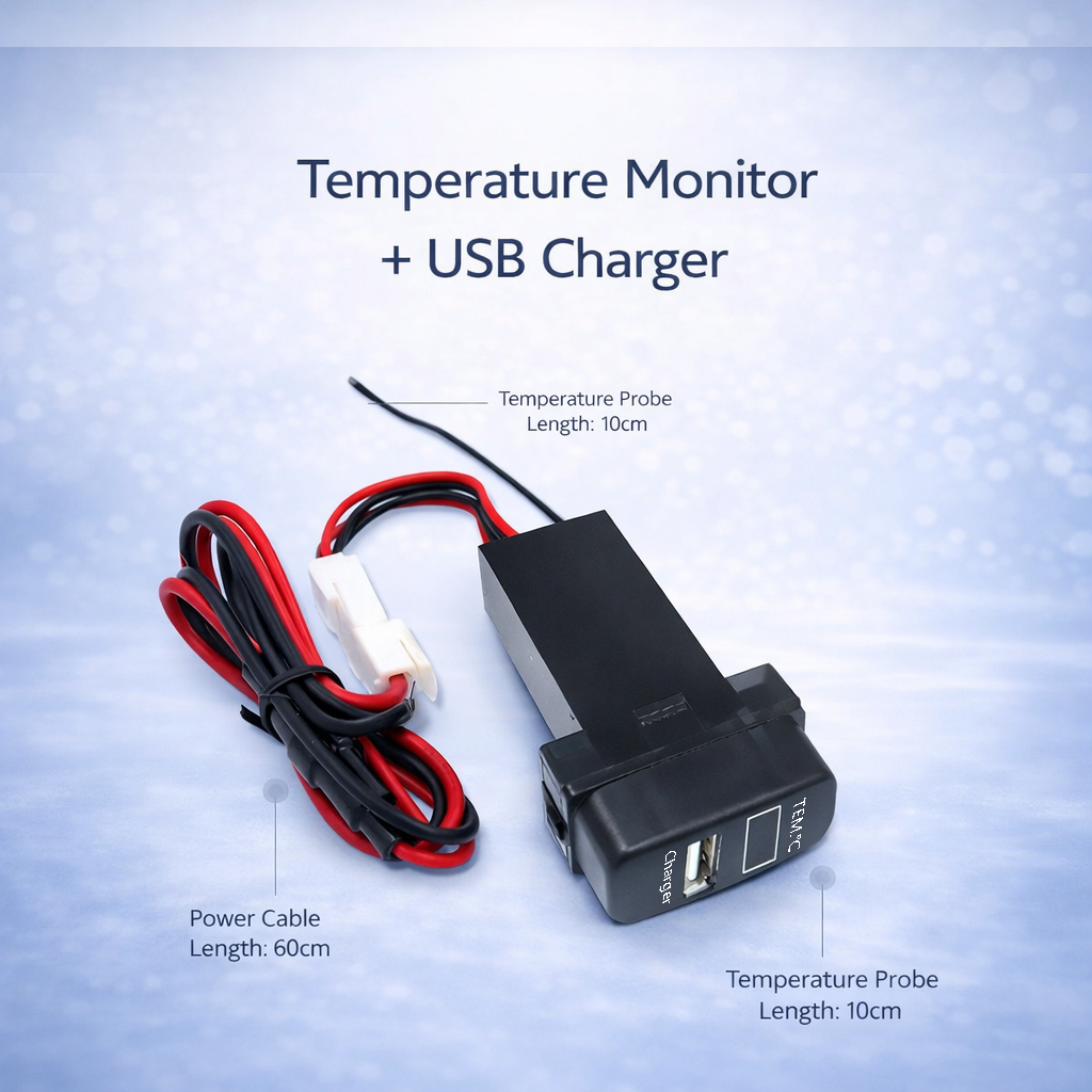 Mitsubishi USB Car Charger | Dashboard Module with Voltage & Temperature Display (OEM Fit)