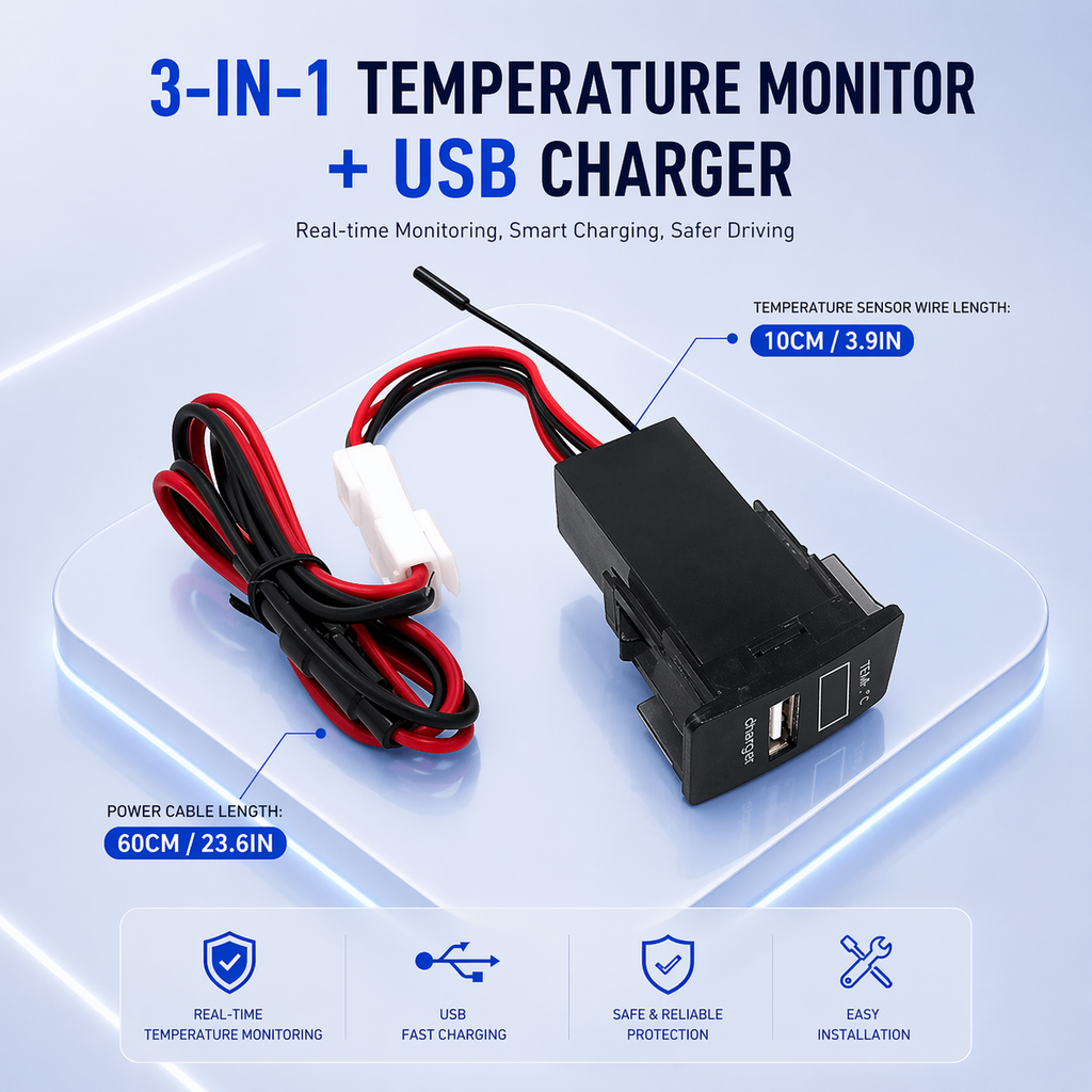 Honda Dashboard USB Car Charger | Voltage & Temperature Display Module (OEM Fit)